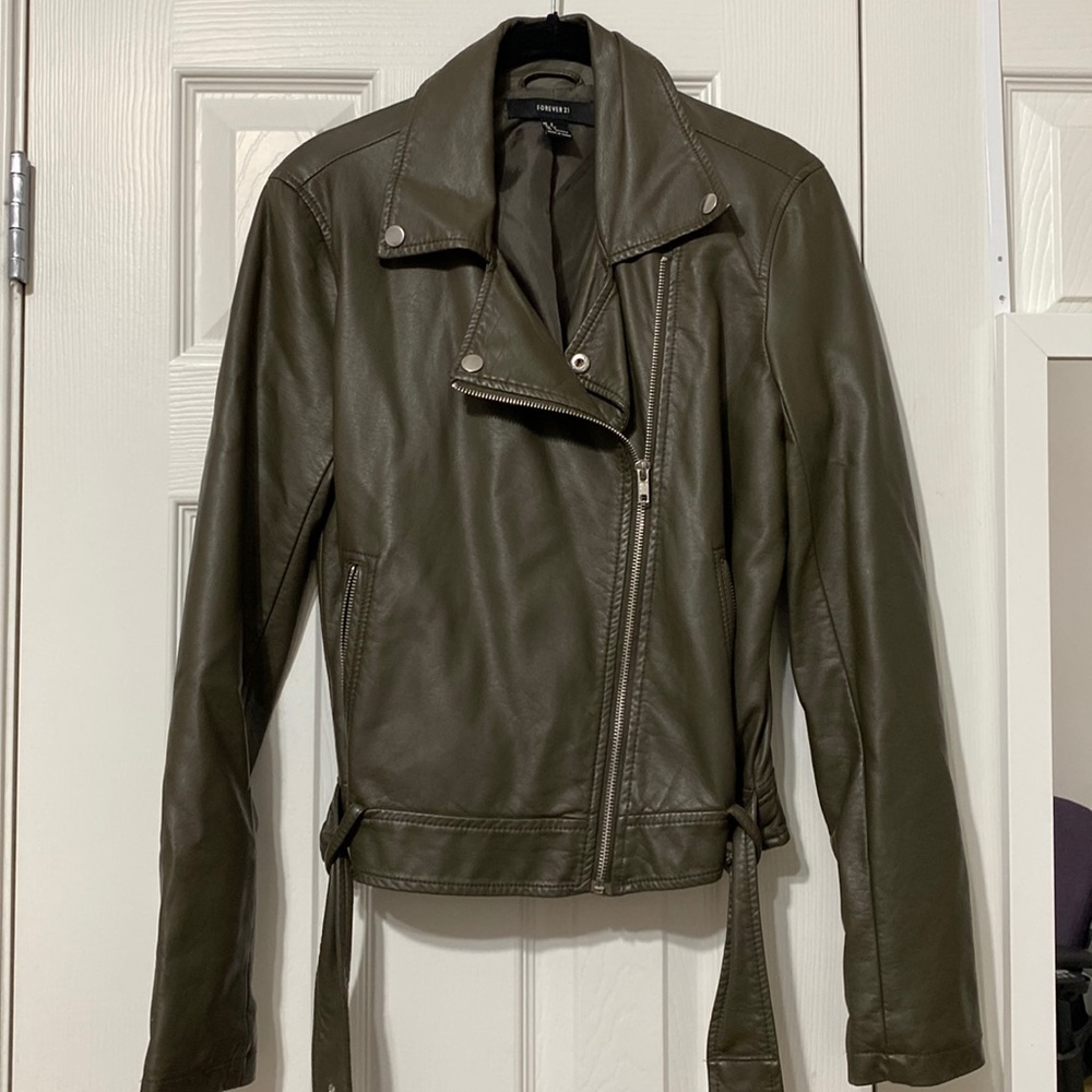 Forever 21 faux leather jacket in greenish gray size small